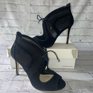 Karen Millen Peep - Toe Black Suede Stiletto Heel Size 8 US 38 IT